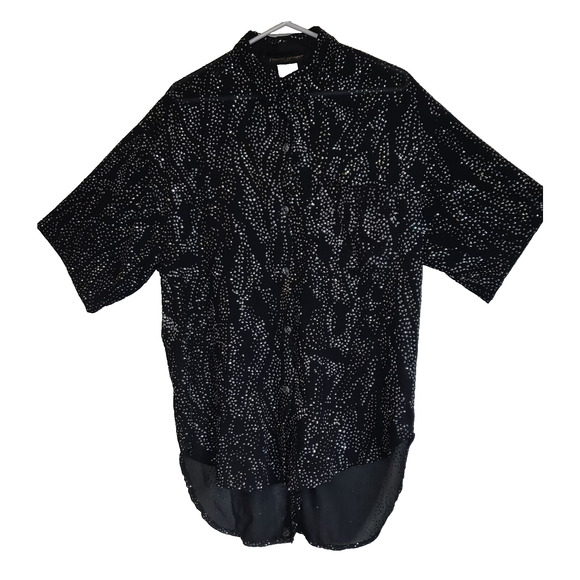 Francine Browner Black Sheer Blouse Top SMALL 80's GOLD & SILVER GLITTER USA - Picture 1 of 13